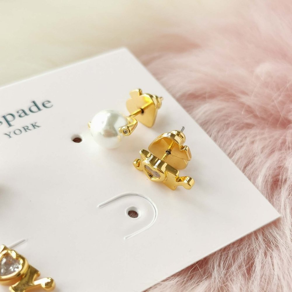 Kate Spade gold say yes joy clear stud earrings set - Picture 3 of 3